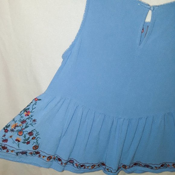 Vintage 90's Umgee Blue Floral Embroidered Flowy Peplum Sleeveless Crop Top M - Picture 11 of 13